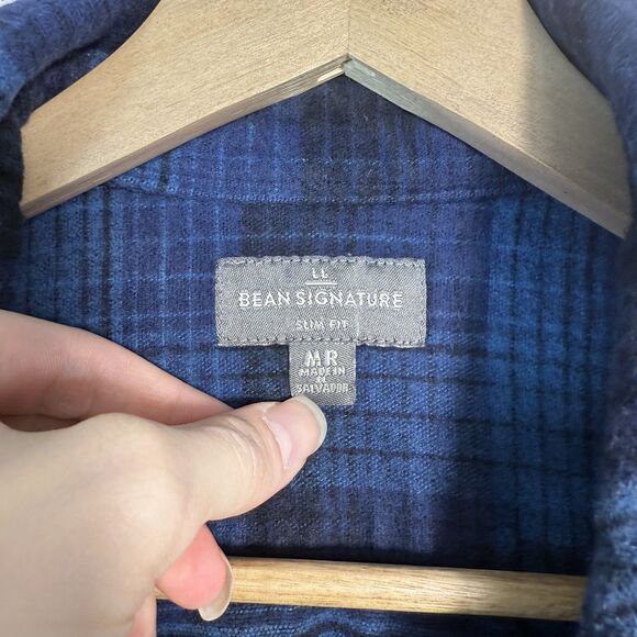 LL Bean Signature Shirt Mens Size Medium MR Plaid Flannel Slim Fit Cloth Shacket - Picture 3 of 5